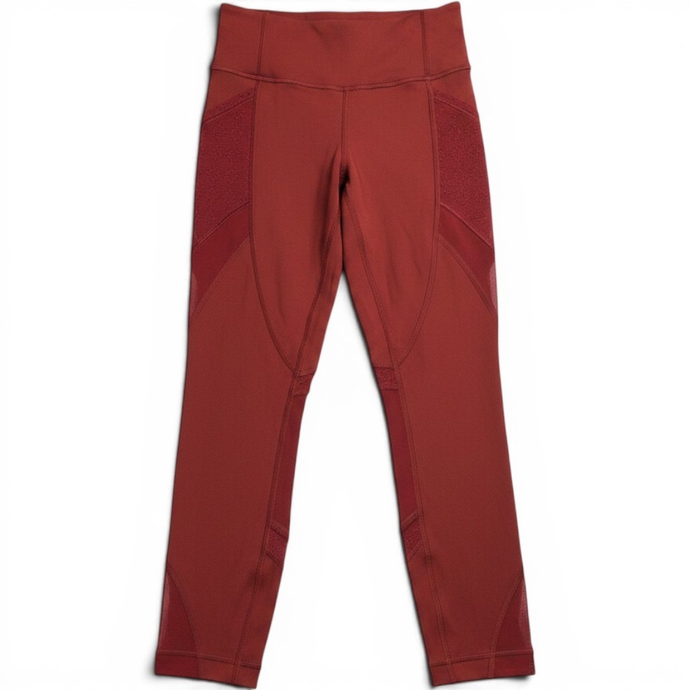 Lululemon Run Smoothly Crop Pant Rust Red Mesh Leggings Size 2 High Rise Cropped